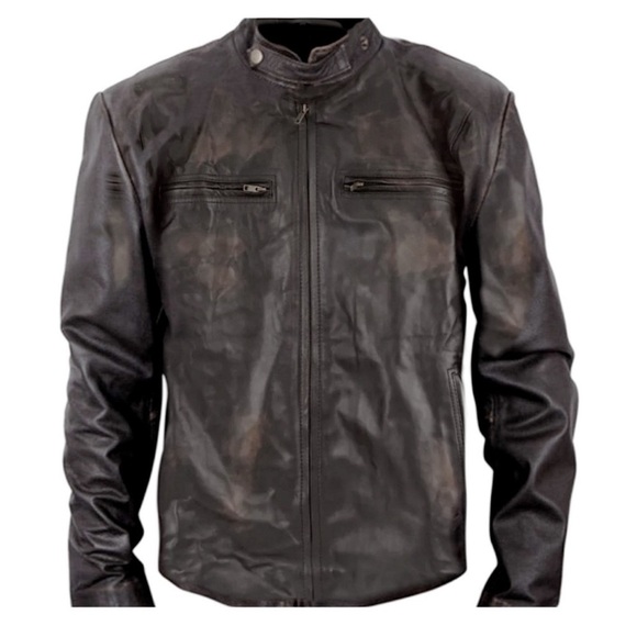 REAL LEATHER • Leather Garment Leather Jacket Biker Moto Flight Coat - Picture 1 of 3